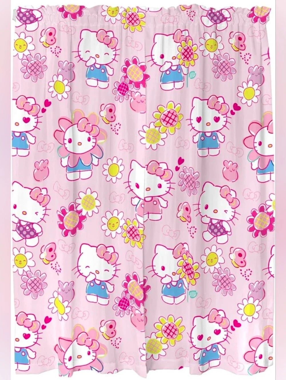 Hello Kitty Rainbow Garden Pink Curtains Drapes Set 2 Panels, EUC